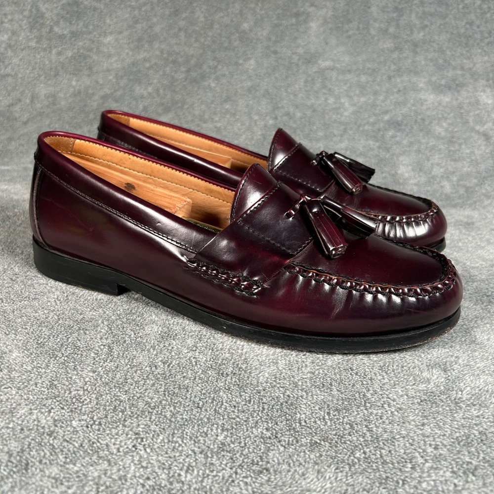 Johnston & Murphy Mens 10 M Burgundy Leather Tassel Loafers 15-1094 Brazil